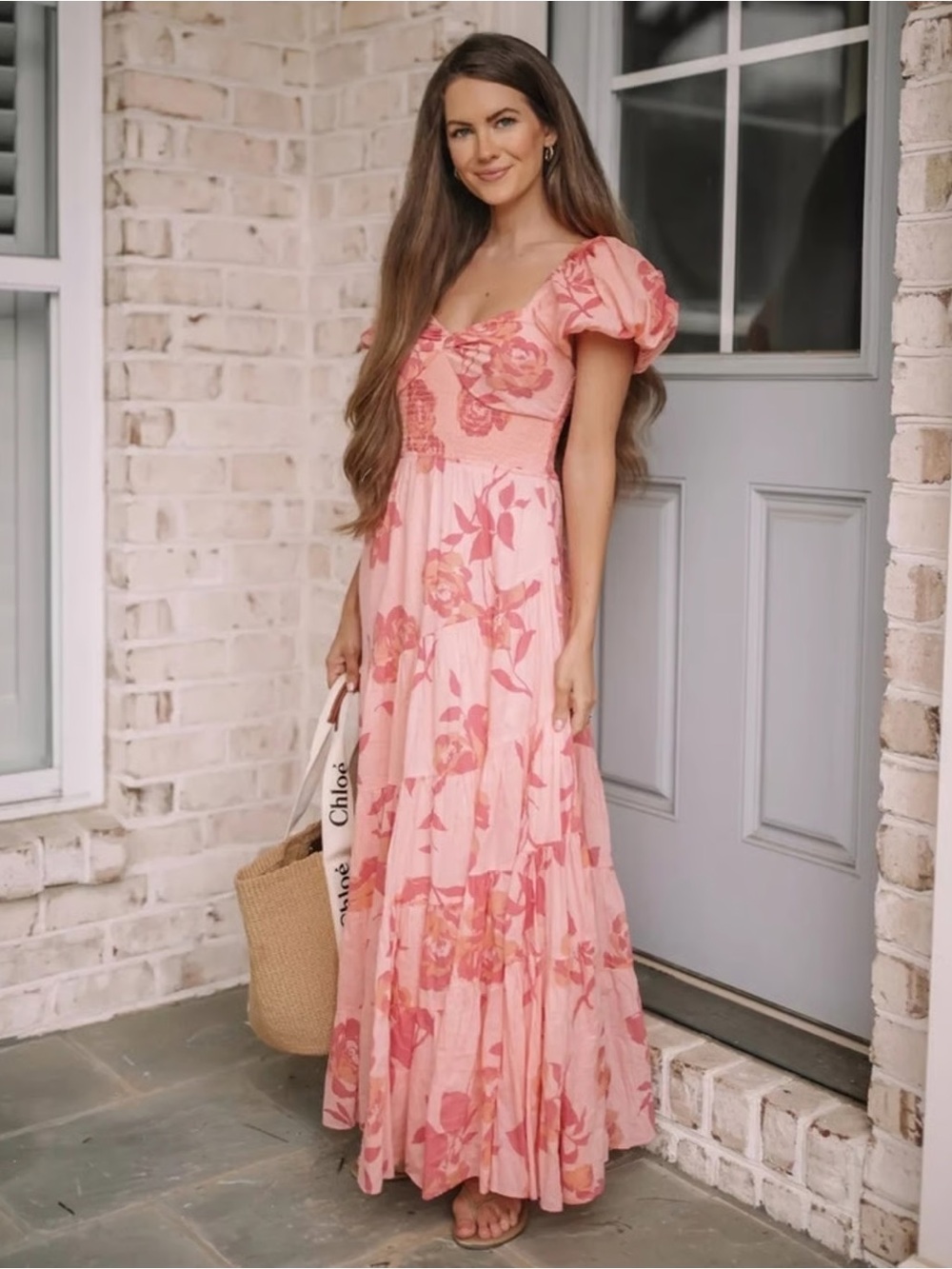 Free People Short Sleeve Sundrenched Maxi Dress In Pinky Combo Size XS